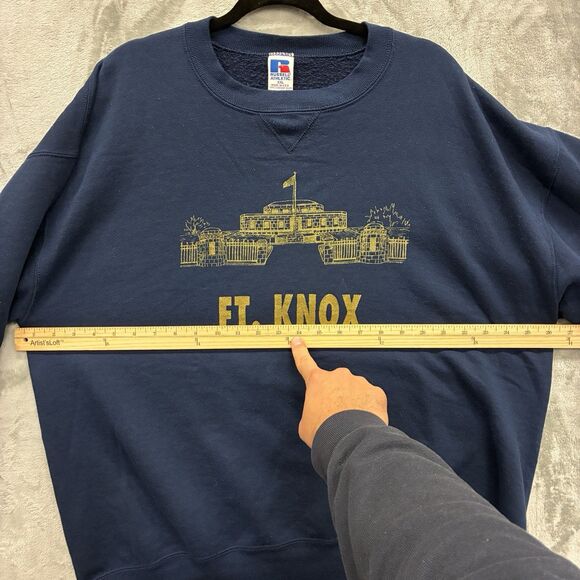 Men's XXL Russell Athletic High Cotton Crewneck Sweatshirt Blue Ft Knox Graphic - Picture 4 of 5